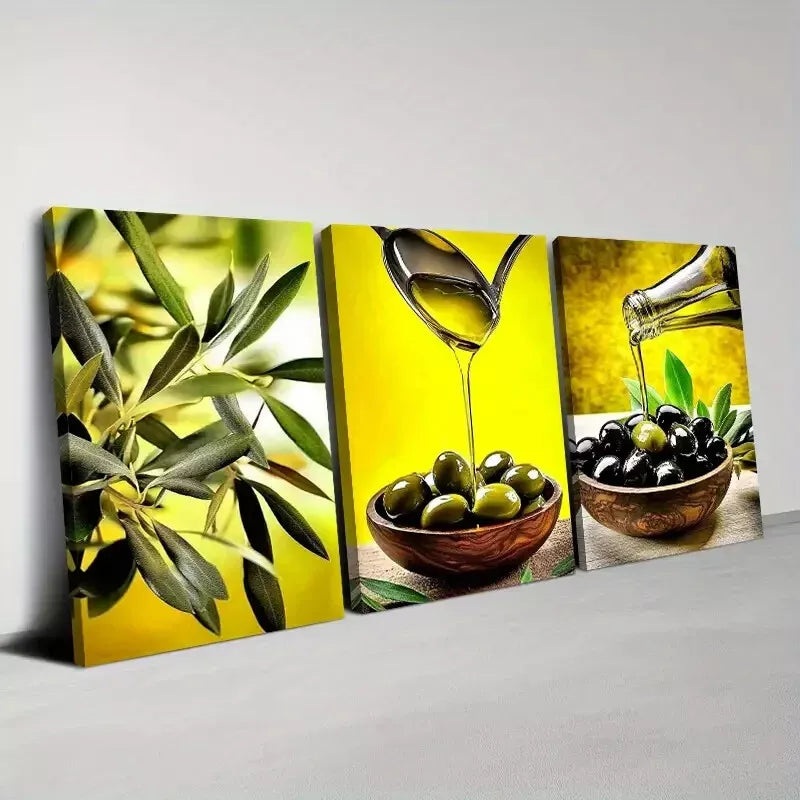 3pcs Abstract Charming Olive Oil with Greenery Wall Art Set Canvas Framed 40x60cm - High Quality Print 100% Australian Made Wall Canvas Ready to Hang