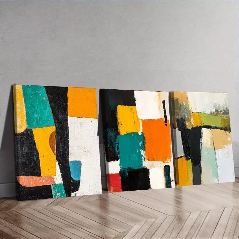 3pcs  Abstract Design In Black White And Yellow Wall Art Set Canvas Framed 40x60cm - High Quality Print 100% Australian Made Wall Canvas Ready to Hang