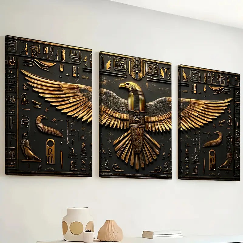3pcs Abstract Golden Giant Eagle Statue Art Boldness Wall Art Set Canvas Framed 40x60cm - High Quality Print 100% Australian Made Wall Canvas Ready to Hang