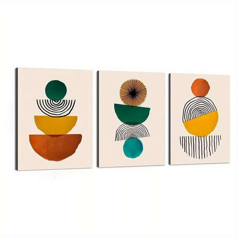 3pcs Abstract Mid-Century Modern Geometric  Wall Art Set Canvas Framed 40x60cm - High Quality Print 100% Australian Made Wall Canvas Ready to Hang