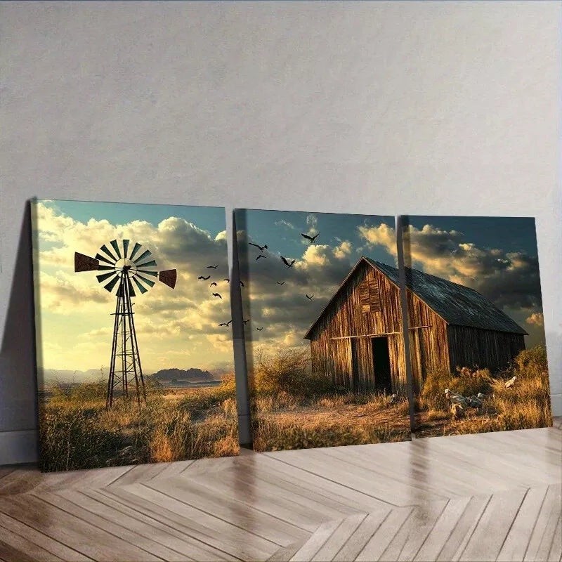 3pcs  Barns And Windmills Scenery Nature  Wall Art Set Canvas Framed 40x60cm - High Quality Print 100% Australian Made Wall Canvas Ready to Hang