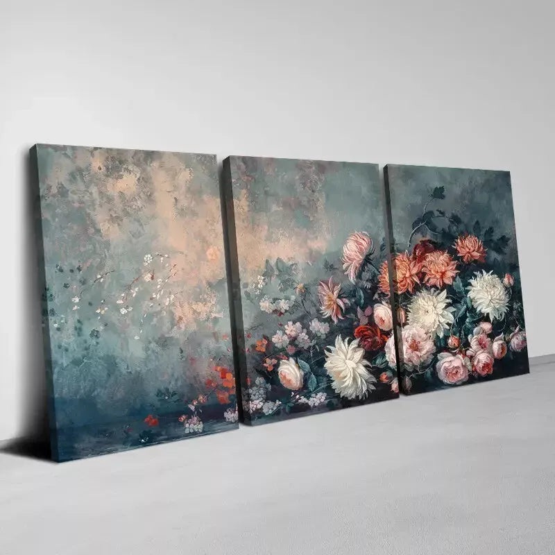 3pcs Beautiful Botanical Trio, Vintage Florals Wall Art Set Canvas Framed 40x60cm - High Quality Print 100% Australian Made Wall Canvas Ready to Hang