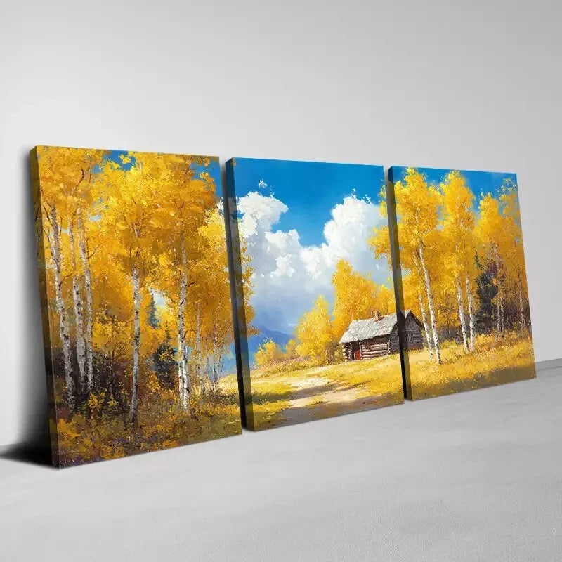 3pcs Beautiful Golden Forest with Sky View Wall Art Set Canvas Framed 40x60cm - High Quality Print 100% Australian Made Wall Canvas Ready to Hang