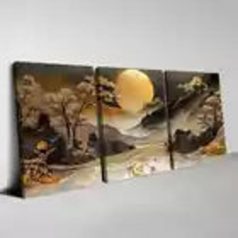 3pcs Beautiful Golden Sun Mountain Trees Wall Art Set Canvas Framed 40x60cm - High Quality Print 100% Australian Made Wall Canvas Ready to Hang