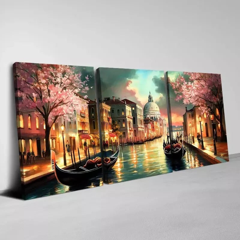 3pcs Beautiful Longed Water City & Pink Trees Wall Art Set Canvas Framed 40x60cm - High Quality Print 100% Australian Made Wall Canvas Ready to Hang