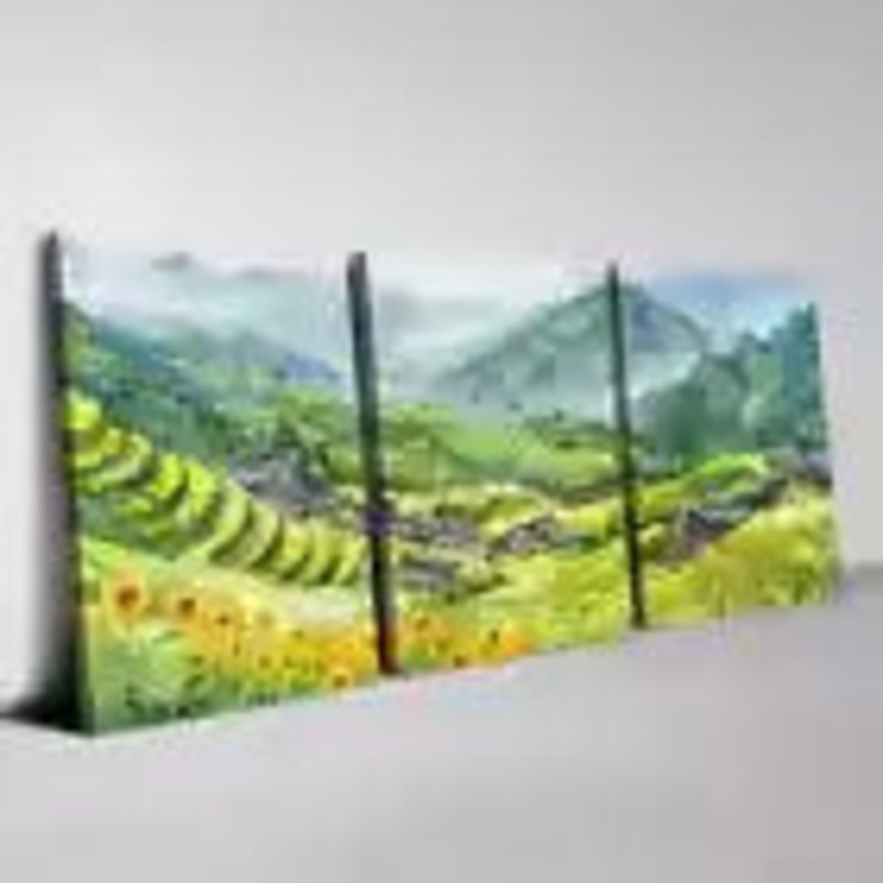 3pcs Beautiful Mountain Village Florals Scenery Wall Art Set Canvas Framed 40x60cm - High Quality Print 100% Australian Made Wall Canvas Ready to Hang