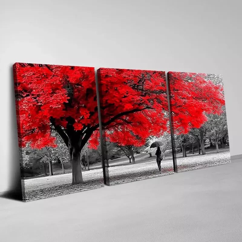 3pcs Beautiful Red Tree Painting with Women Wall Art Set Canvas Framed 40x60cm - High Quality Print 100% Australian Made Wall Canvas Ready to Hang