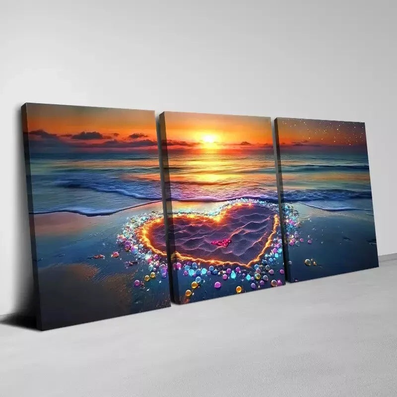 3pcs Beautiful Seaside View Love Stone Wall Art Set Canvas Framed 40x60cm - High Quality Print 100% Australian Made Wall Canvas Ready to Hang