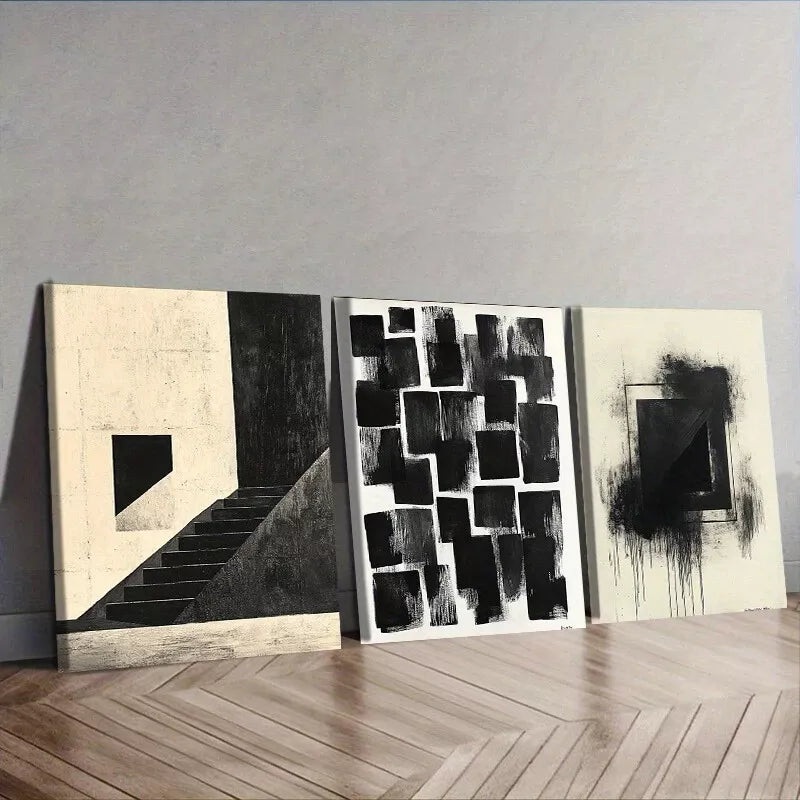 3pcs Black Ink Painting Abstract Dark   Wall Art Set Canvas Framed 40x60cm - High Quality Print 100% Australian Made Wall Canvas Ready to Hang