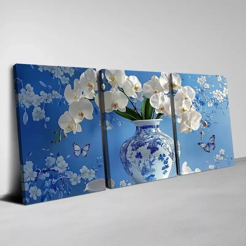3pcs Calm Elegant Flowers & Butterflies Wall Art Set Canvas Framed 40x60cm - High Quality Print 100% Australian Made Wall Canvas Ready to Hang