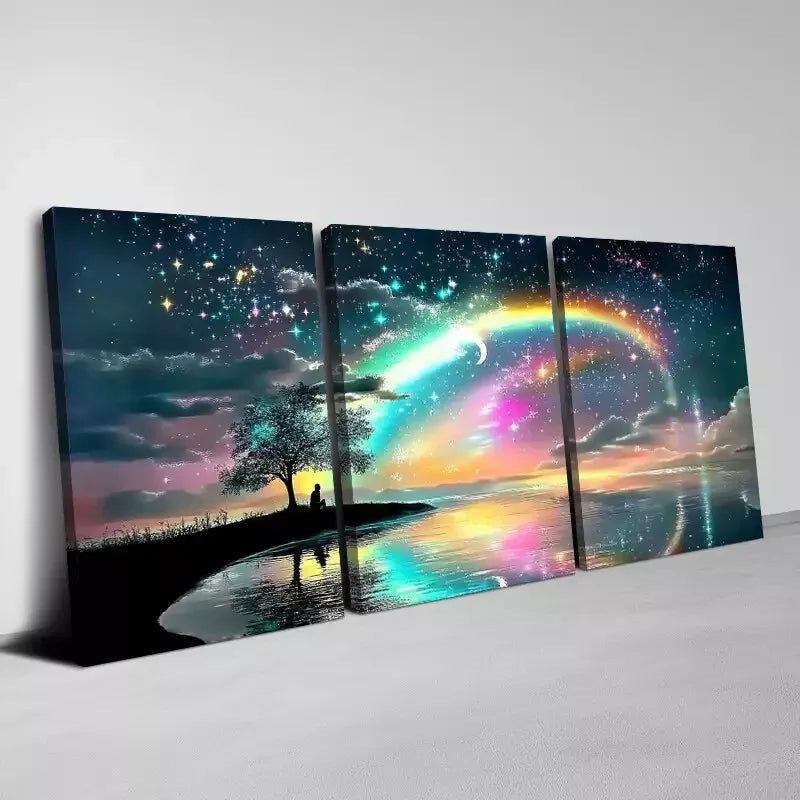 3pcs Charming Shore Rainbow Scenery Wall Art Set Canvas Framed 40x60cm - High Quality Print 100% Australian Made Wall Canvas Ready to Hang