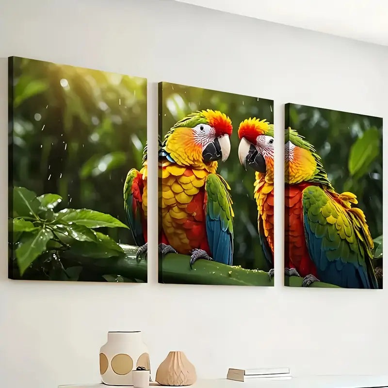 3pcs Close-Up Images of Parrot Bird Parrot Wall Art Set Canvas Framed 40x60cm - High Quality Print 100% Australian Made Wall Canvas Ready to Hang