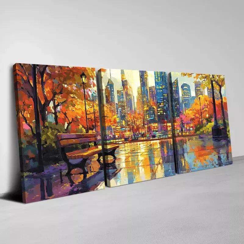 3pcs Colorful Beautiful City Park Painting Wall Art Set Canvas Framed 40x60cm - High Quality Print 100% Australian Made Wall Canvas Ready to Hang