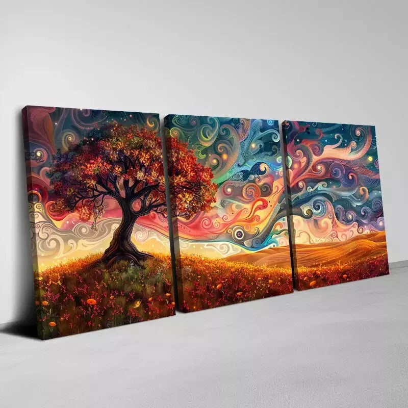 3pcs Colorful Tree of Life with Abstract View Wall Art Set Canvas Framed 40x60cm - High Quality Print 100% Australian Made Wall Canvas Ready to Hang