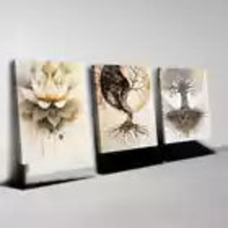 3pcs Elegant Golden for Lotus & Tree of Life Wall Art Set Canvas Framed 40x60cm - High Quality Print 100% Australian Made Wall Canvas Ready to Hang