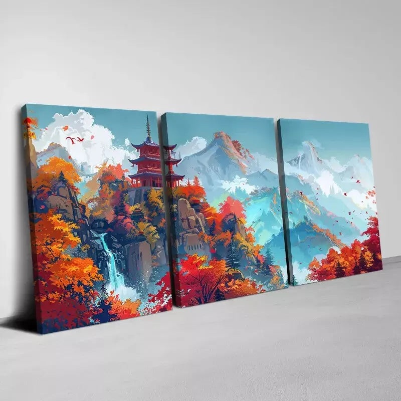 3pcs Enchanting and Serene Lakeside Town Wall Art Set Canvas Framed 40x60cm - High Quality Print 100% Australian Made Wall Canvas Ready to Hang