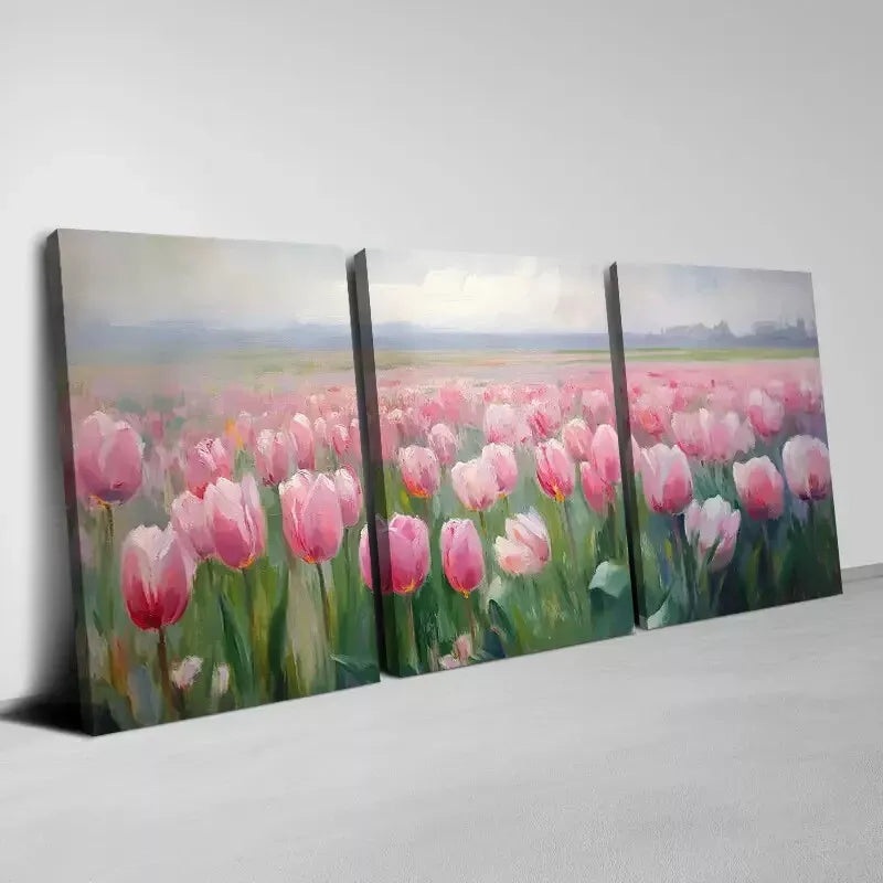 3pcs Enchanting Rare Tulips Field with Sky View Wall Art Set Canvas Framed 40x60cm - High Quality Print 100% Australian Made Wall Canvas Ready to Hang