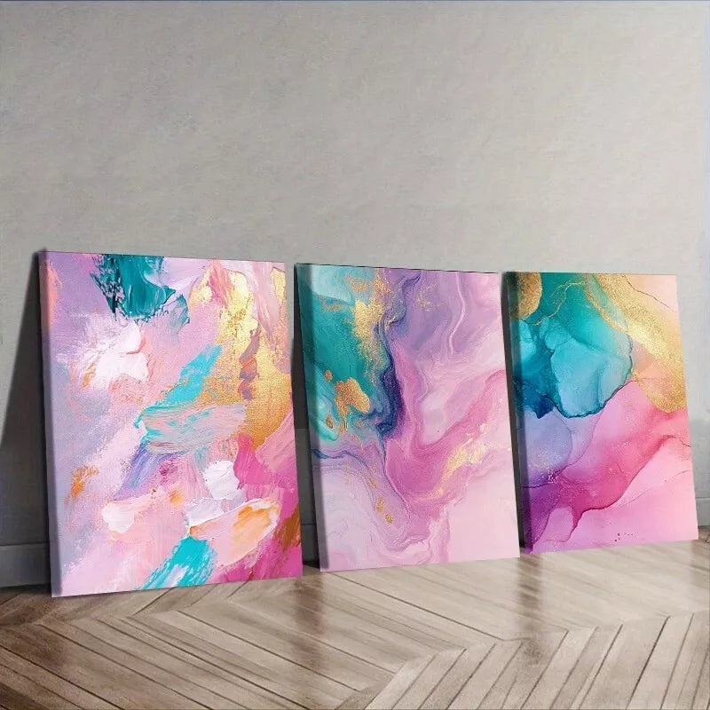 3pcs Featuring Abstract Designs Colorful  Wall Art Set Canvas Framed 40x60cm - High Quality Print 100% Australian Made Wall Canvas Ready to Hang