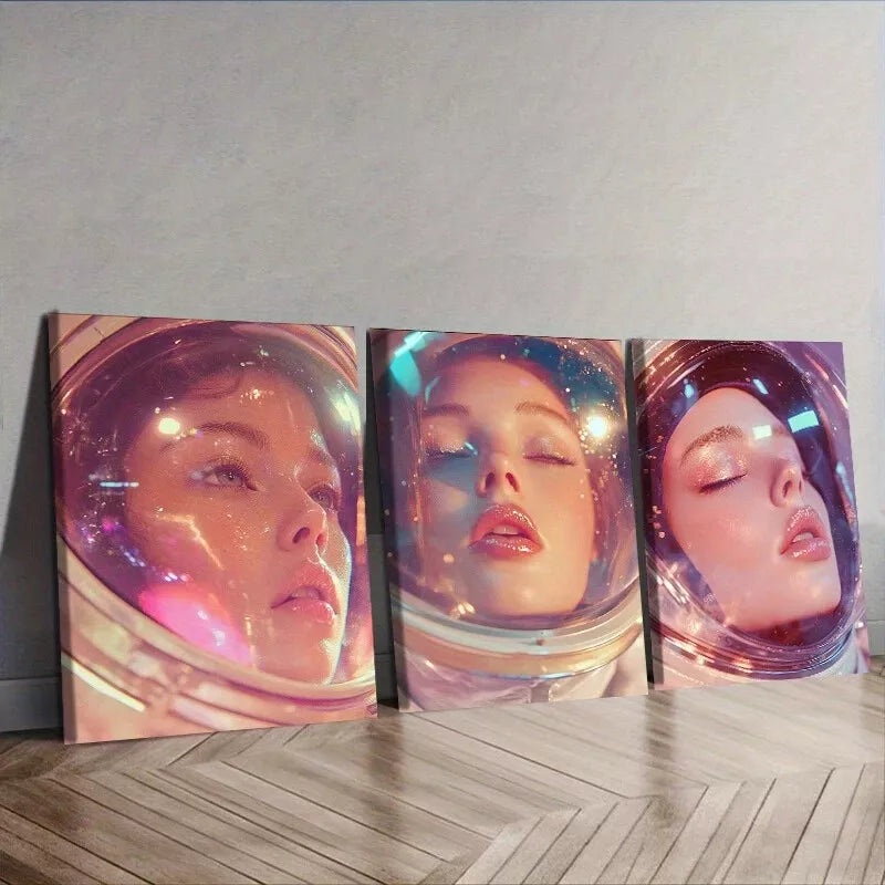 3pcs Featuring An Astronaut Colorful Background   Wall Art Set Canvas Framed 40x60cm - High Quality Print 100% Australian Made Wall Canvas Ready to Hang