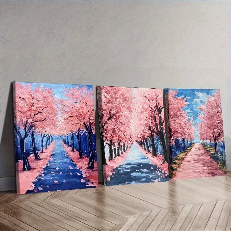 3pcs Featuring Pink Cherry Blossom Trees Nature Wall Art Set Canvas Framed 40x60cm - High Quality Print 100% Australian Made Wall Canvas Ready to Hang