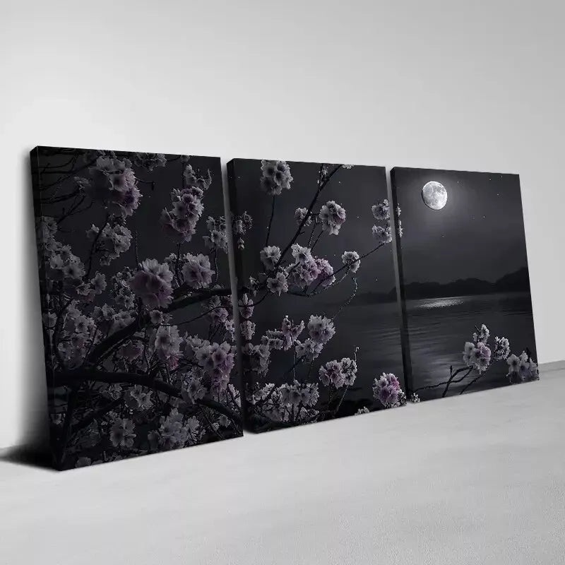 3pcs Floral Bliss by the Lake & Moon View Wall Art Set Canvas Framed 40x60cm - High Quality Print 100% Australian Made Wall Canvas Ready to Hang