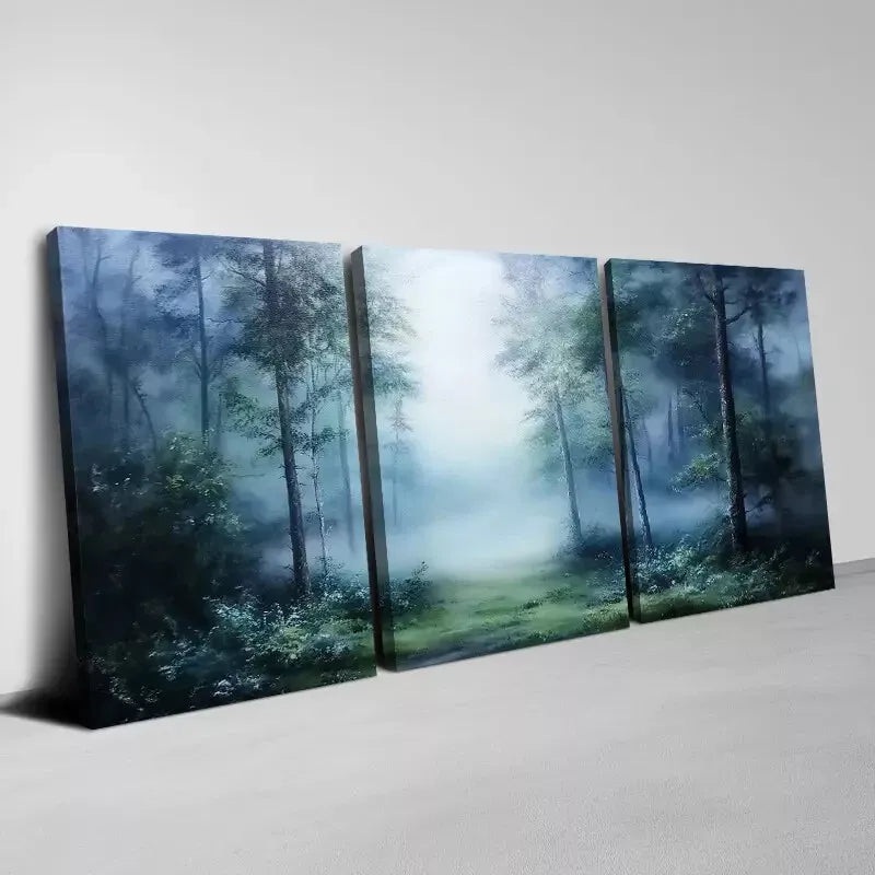 3pcs Fragrant dark Misty Forest Wall Art Set Canvas Framed 40x60cm - High Quality Print 100% Australian Made Wall Canvas Ready to Hang