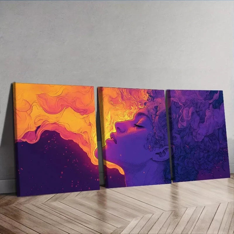 3pcs A Purple Person Strange Abstract Wall Art Set Canvas Framed 40x60cm - High Quality Print 100% Australian Made Wall Canvas Ready to Hang