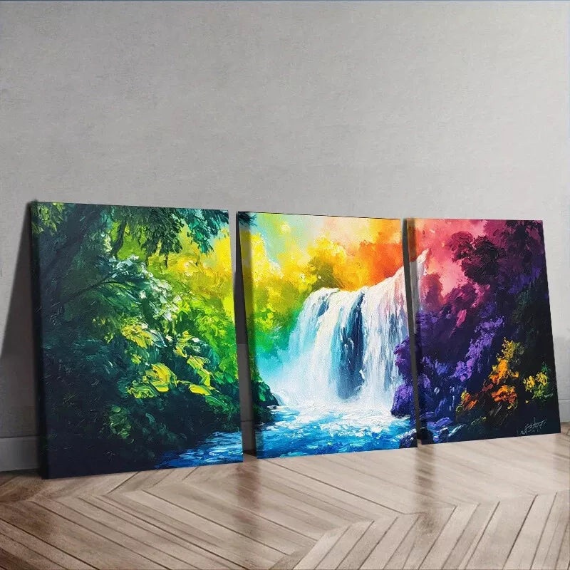 3pcs  A Waterfall In The Forest Nature  Wall Art Set Canvas Framed 40x60cm - High Quality Print 100% Australian Made Wall Canvas Ready to Hang