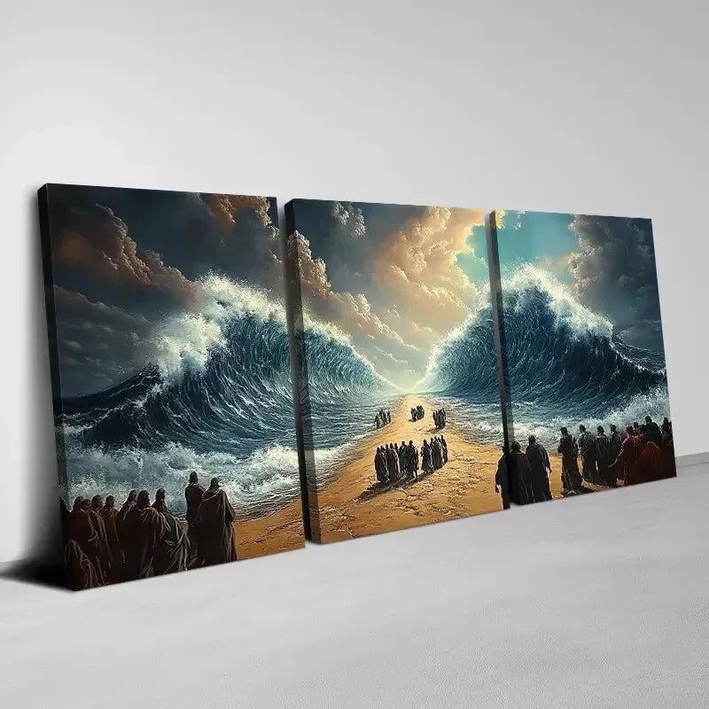 3pcs Ancient Beautiful Sea Division with People   Wall Art Set Canvas Framed 40x60cm - High Quality Print 100% Australian Made Wall Canvas Ready to Hang