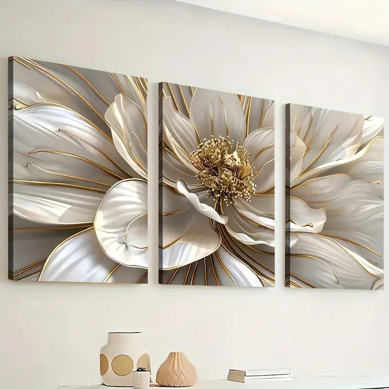 3pcs Art Style Flowers Abstract Landscape Art Wall Art Set Canvas Framed 40x60cm - High Quality Print 100% Australian Made Wall Canvas Ready to Hang