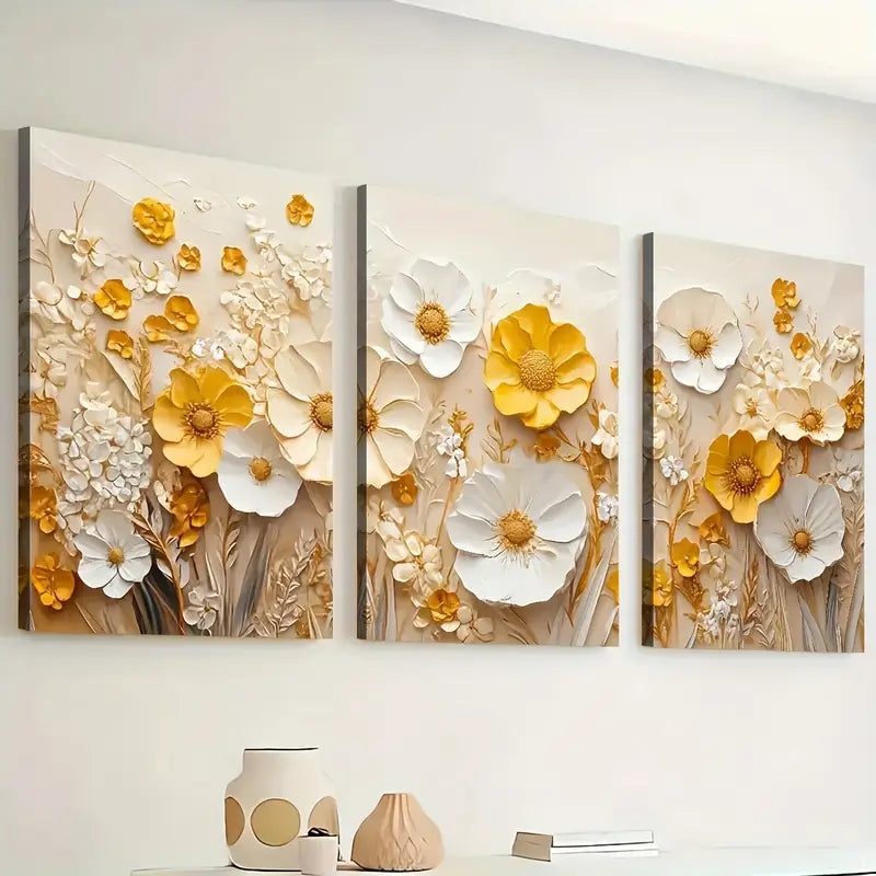 3pcs Art Style Modern Abstract Flower Landscape Wall Art Set Canvas Framed 40x60cm - High Quality Print 100% Australian Made Wall Canvas Ready to Hang