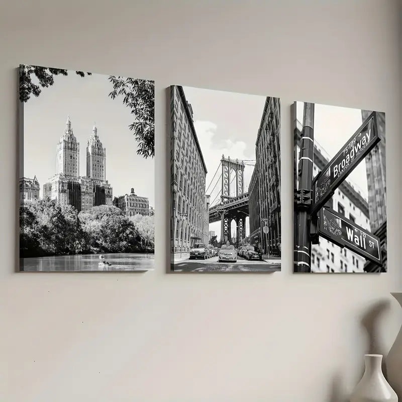 3pcs Black And White Artistic Style Modern Architectural Landscape Art Wall Art Set Canvas Framed 40x60cm - High Quality Print 100% Australian Made Wall Canvas Ready to Hang