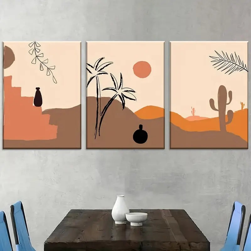 3pcs Bohemian Style Modern Gobi Desert Abstract Landscape Art Wall Art Set Canvas Framed 40x60cm - High Quality Print 100% Australian Made Wall Canvas Ready to Hang