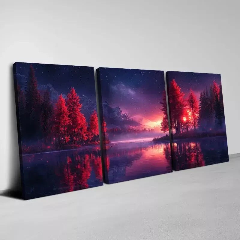 3pcs  Calm Lake Trees with mountain View Painting Wall Art Set Canvas Framed 40x60cm - High Quality Print 100% Australian Made Wall Canvas Ready to Hang