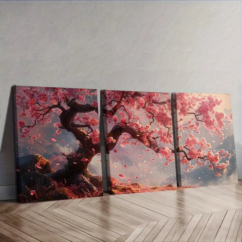 3pcs Cherry Tree Flowers Nature Wall Art Set Canvas Framed 40x60cm - High Quality Print 100% Australian Made Wall Canvas Ready to Hang