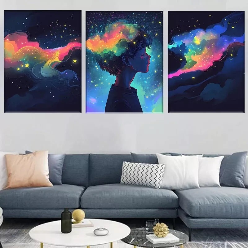 3pcs  Colorful Abstract Dreamy Starry Sky Wall Wall Art Set Canvas Framed 40x60cm - High Quality Print 100% Australian Made Wall Canvas Ready to Hang