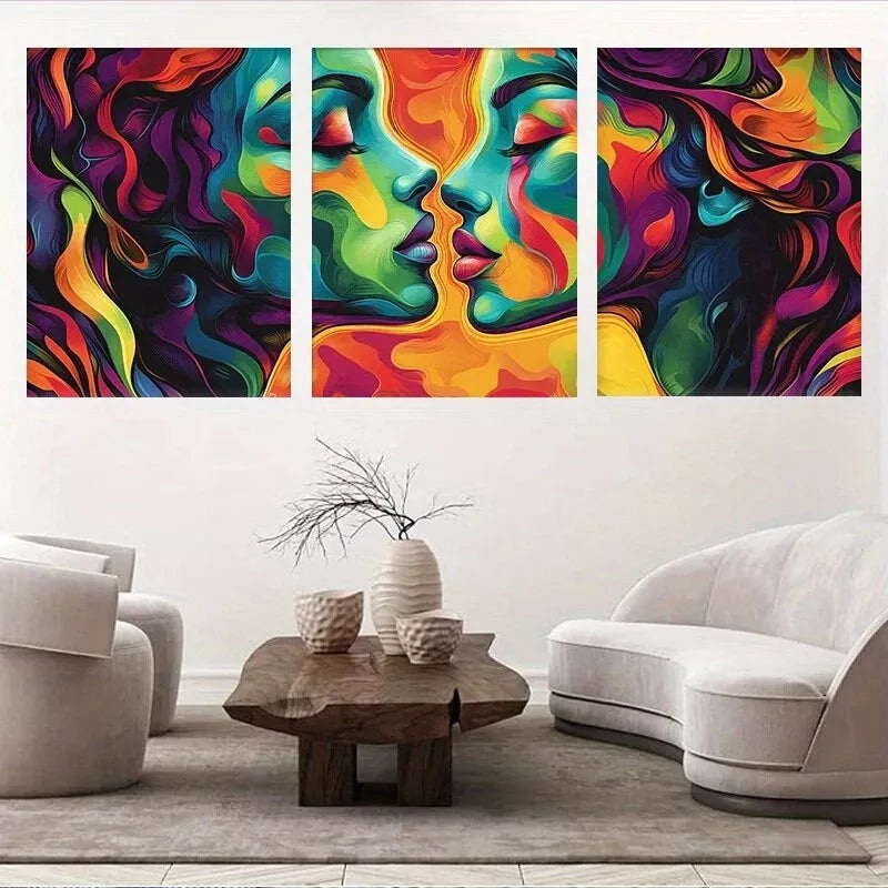3pcs Colorful Modern Vibrant Abstract Faces  Wall Art Set Canvas Framed 40x60cm - High Quality Print 100% Australian Made Wall Canvas Ready to Hang