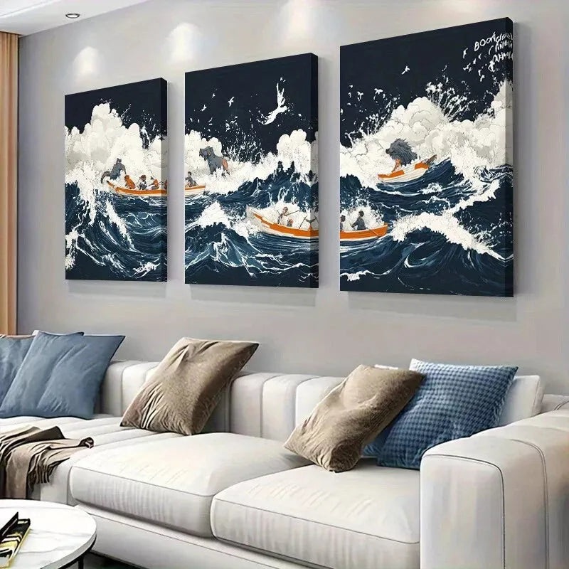 3pcs Colorful Thrilling Boat Ride Adventure   Wall Art Set Canvas Framed 40x60cm - High Quality Print 100% Australian Made Wall Canvas Ready to Hang