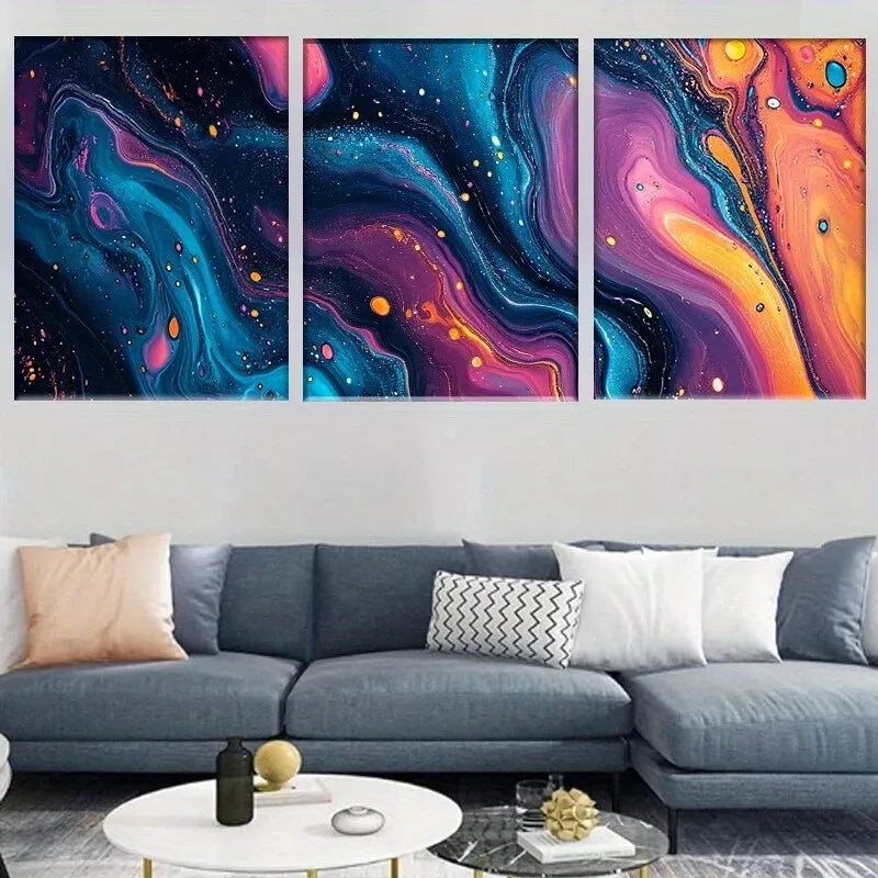 3pcs  Cosmic Fluid Abstract Galaxy Swirl Wall Art Set Canvas Framed 40x60cm - High Quality Print 100% Australian Made Wall Canvas Ready to Hang
