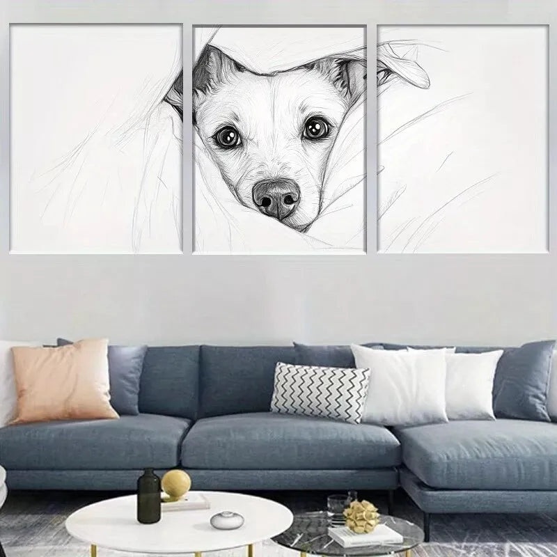 3pcs Cozy puppy Black and White SketchWall Art Set Canvas Framed 40x60cm - High Quality Print 100% Australian Made Wall Canvas Ready to Hang