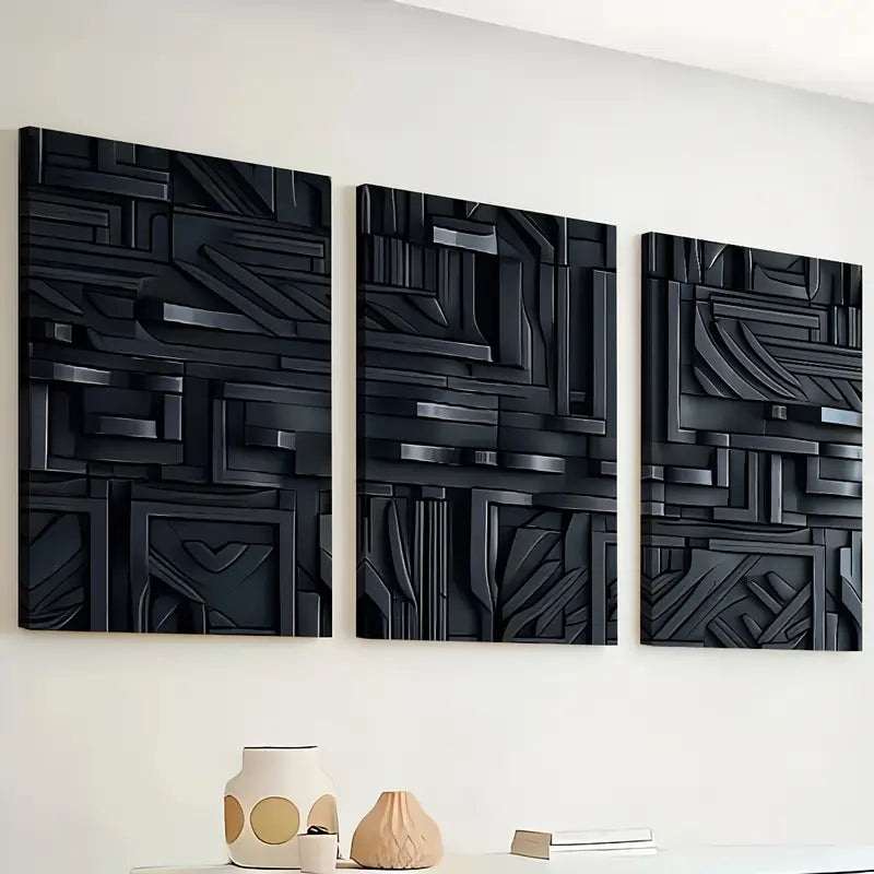 3pcs Dark Style Modern Fashion Abstract Art Geometric lines Wall Art Set Canvas Framed 40x60cm - High Quality Print 100% Australian Made Wall Canvas Ready to Hang