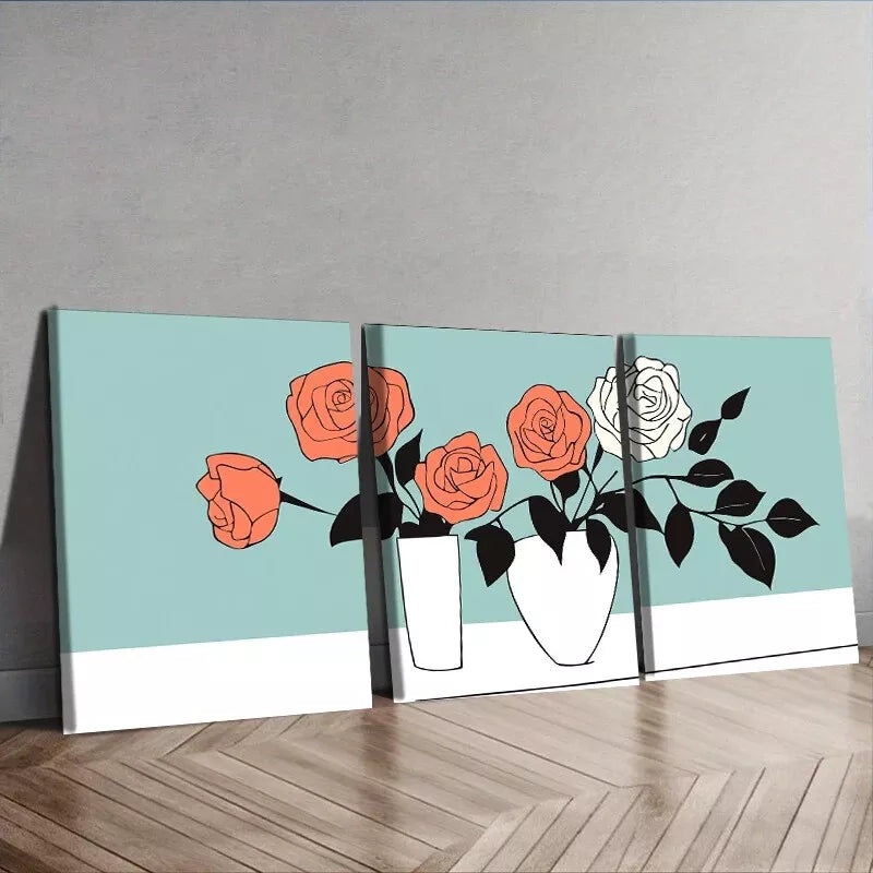 3pcs  Deco Modern Floral Canvas    Wall Art Set Canvas Framed 40x60cm - High Quality Print 100% Australian Made Wall Canvas Ready to Hang