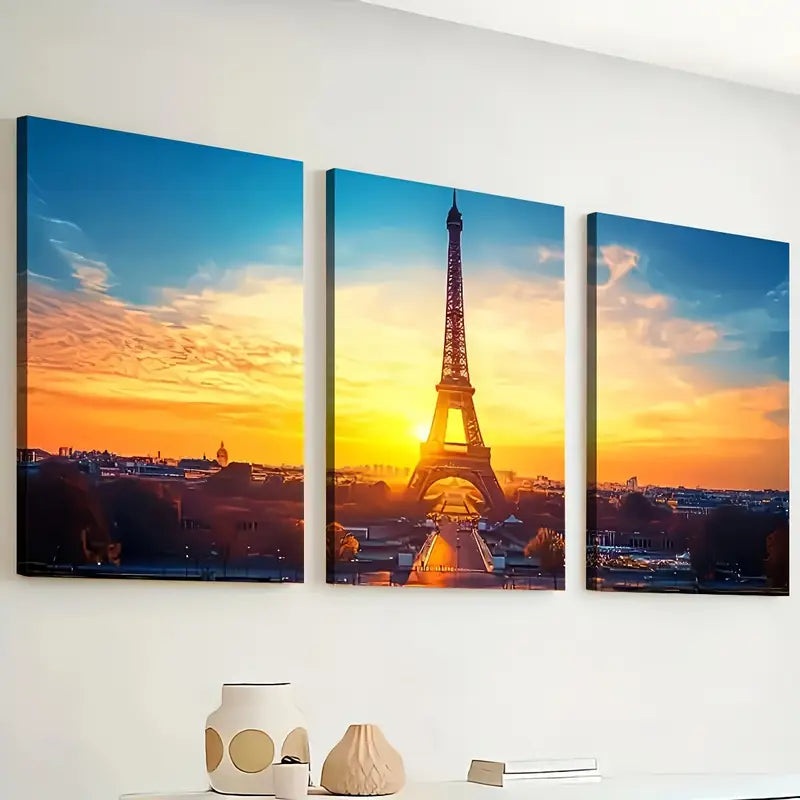 3pcs Eiffel Tower - Modern City Landmark Paris Wall Art Set Canvas Framed 40x60cm - High Quality Print 100% Australian Made Wall Canvas Ready to Hang