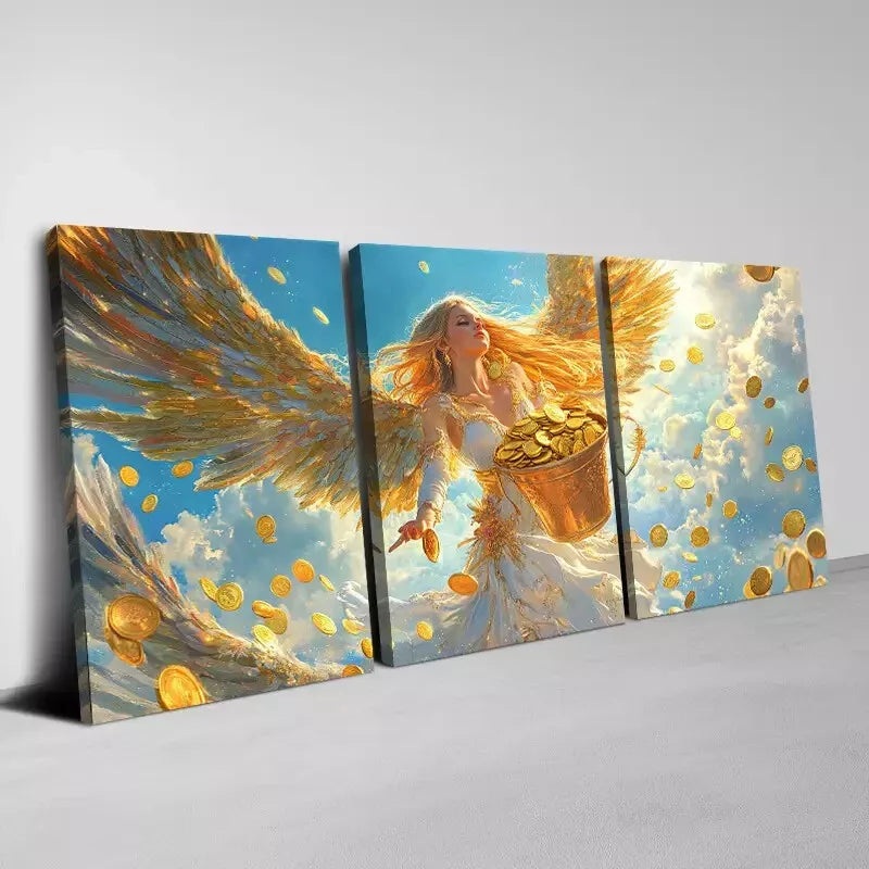 3pcs Elegant Angel of Money with Sky view  Wall Art Set Canvas Framed 40x60cm - High Quality Print 100% Australian Made Wall Canvas Ready to Hang