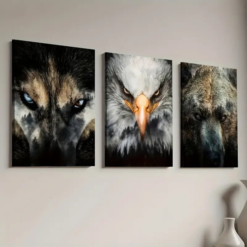 3pcs Ferocious Animals Gaze At Modern Fashion Art Wall Art Set Canvas Framed 40x60cm - High Quality Print 100% Australian Made Wall Canvas Ready to Hang