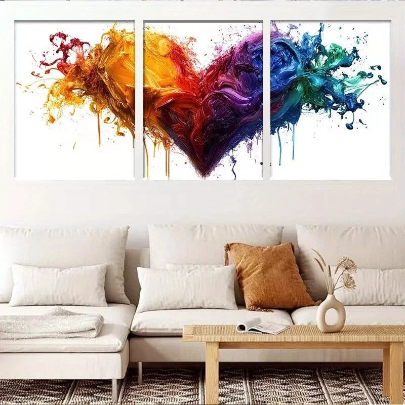 3pcs    Modern Vibrant Abstract Colorful Heart Wall Art Set Canvas Framed 40x60cm - High Quality Print 100% Australian Made Wall Canvas Ready to Hang