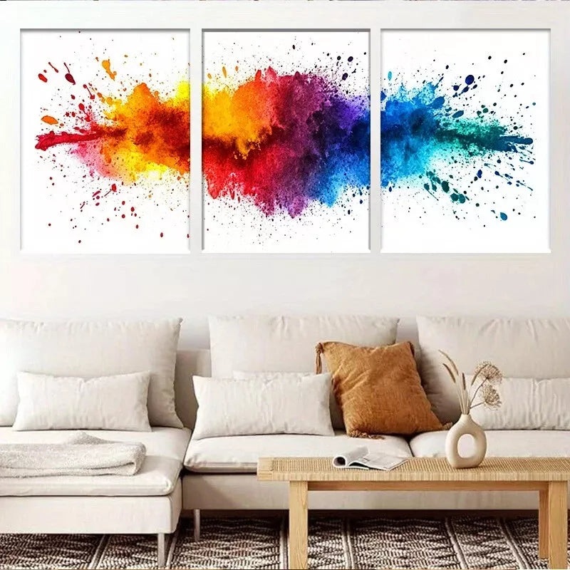 3pcs  Modern Vibrant Color Explosion Wall Art Set Canvas Framed 40x60cm - High Quality Print 100% Australian Made Wall Canvas Ready to Hang