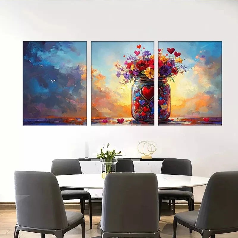 3pcs  Vibrant Floral Jar Colorful Sunset Bouquet  Wall Art Set Canvas Framed 40x60cm - High Quality Print 100% Australian Made Wall Canvas Ready to Hang