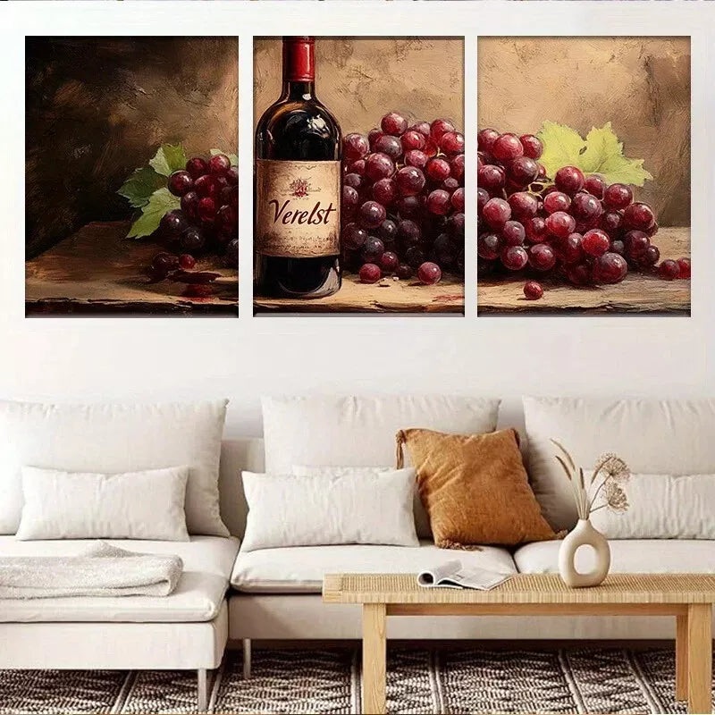 3pcs   Wine Bottle and Grapes Rustic Kitchen  Wall Art Set Canvas Framed 40x60cm - High Quality Print 100% Australian Made Wall Canvas Ready to Hang