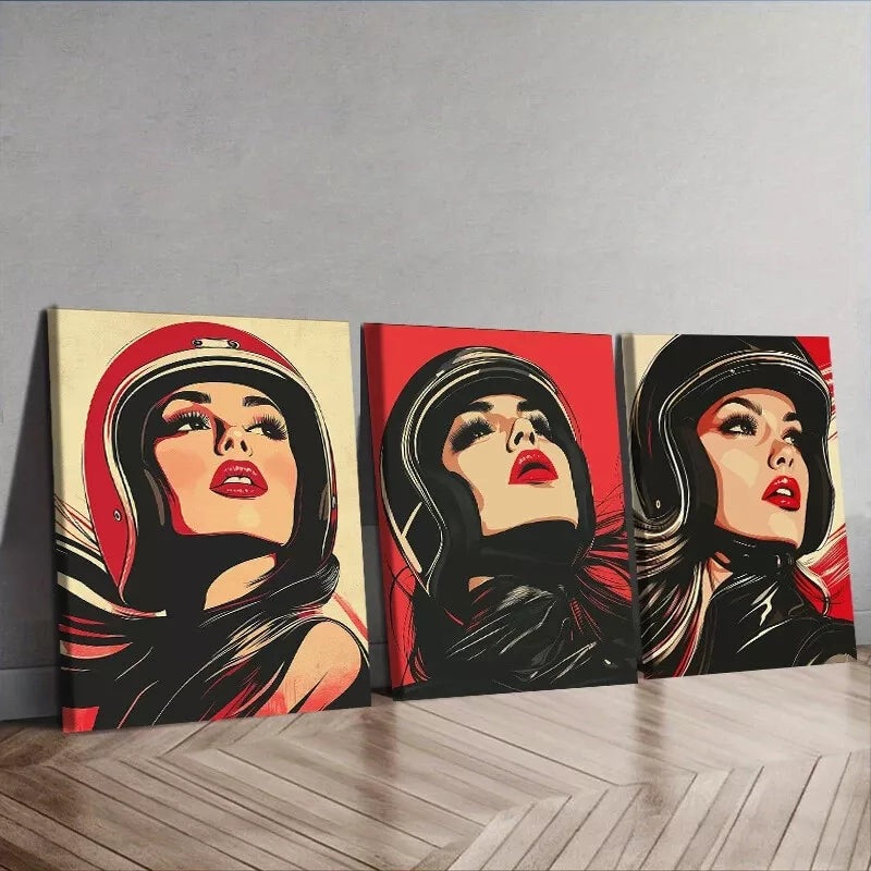 3pcs  A Girl In A Bike Helmet Wall Art Set Canvas Framed 40x60cm - High Quality Print 100% Australian Made Wall Canvas Ready to Hang